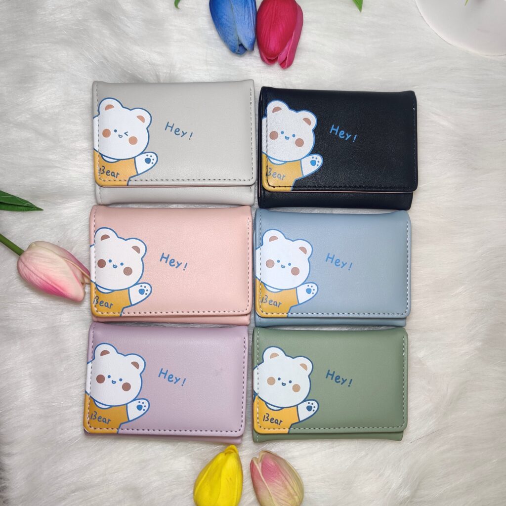 Cute Bear Print Tri-Folded Short Wallet