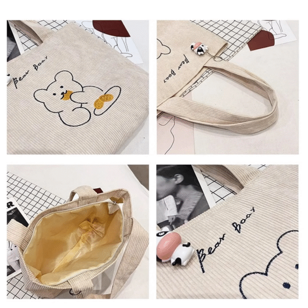 Soft Corduroy Bear Shoulder Tote Bag - Image 6