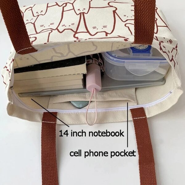 Cat Print Canvas Bags - Image 7