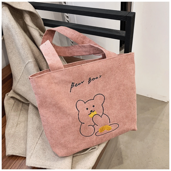 Soft Corduroy Bear Shoulder Tote Bag - Image 2