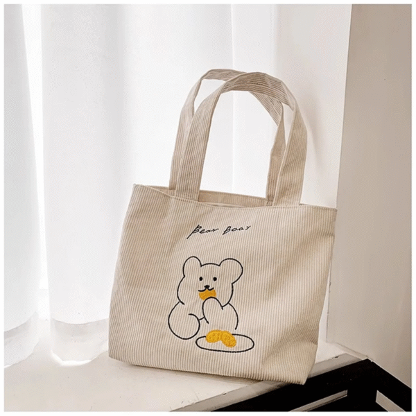 Soft Corduroy Bear Shoulder Tote Bag - Image 4