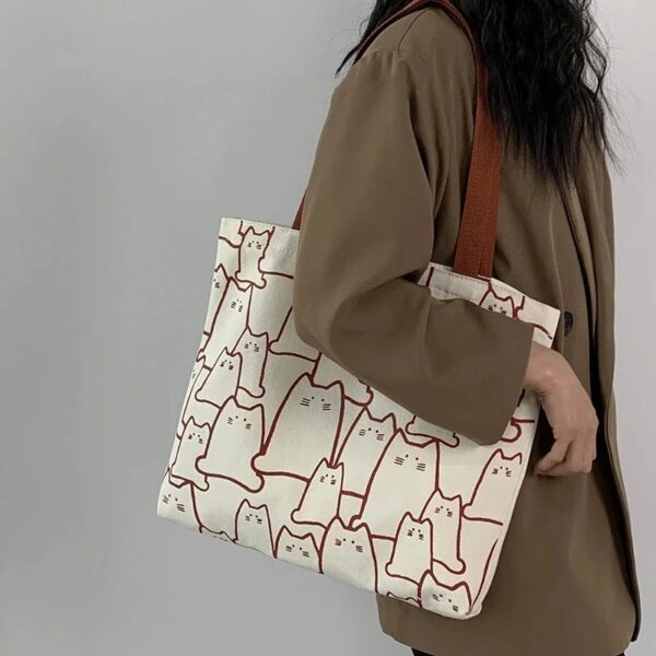 Cat Print Canvas Bags - Image 3