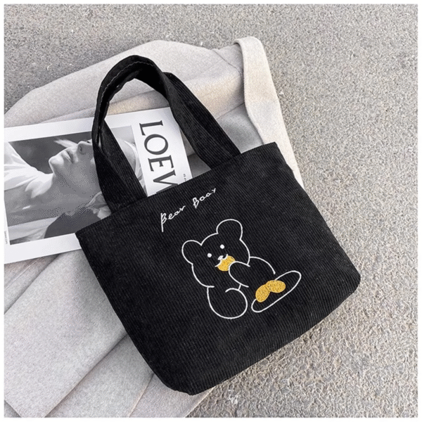 Soft Corduroy Bear Shoulder Tote Bag - Image 3