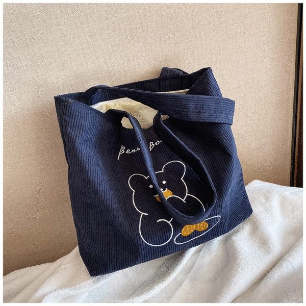 Soft Corduroy Bear Shoulder Tote Bag - Image 5
