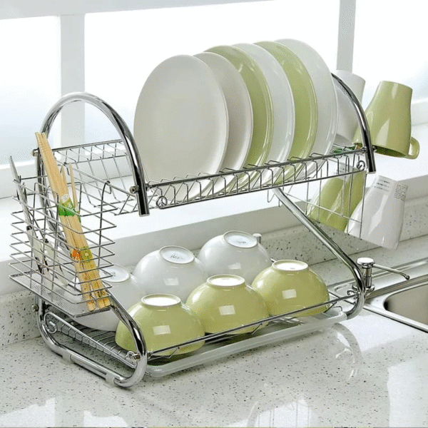 2 Layer Dish Drainer Kitchen Rack
