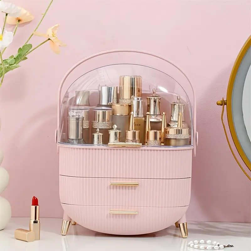 Dust-Proof Large Capacity Makeup Storage Box With Handle - Image 2