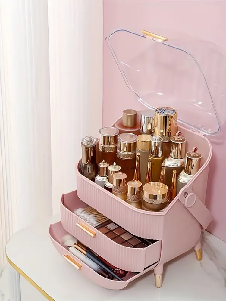 Dust-Proof Large Capacity Makeup Storage Box With Handle - Image 11
