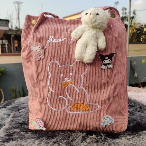 Corduroy Embroidery Shoulder Bag - Image 2