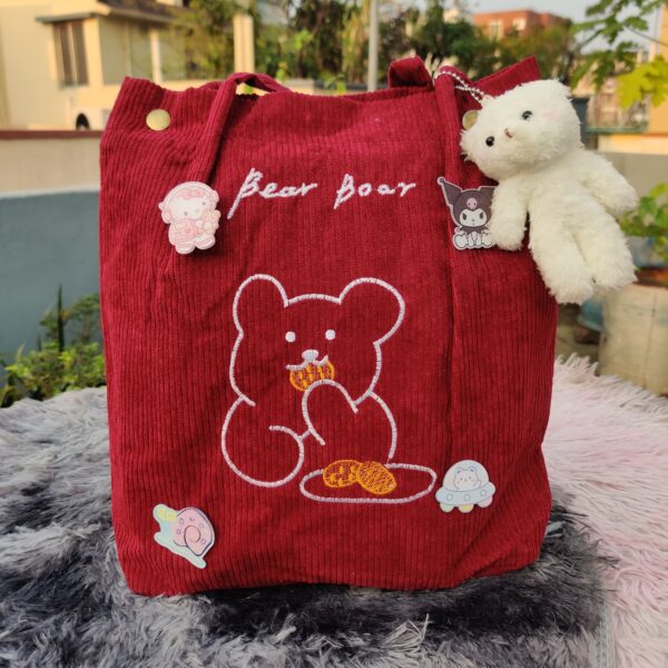Corduroy Embroidery Shoulder Bag - Image 4
