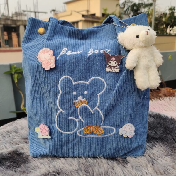 Corduroy Embroidery Shoulder Bag - Image 3