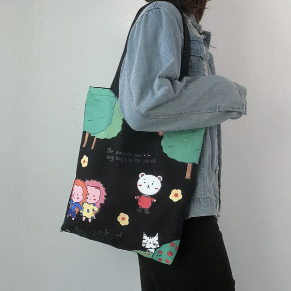 Women's One Side Print Canvas Tote Bag - Image 2