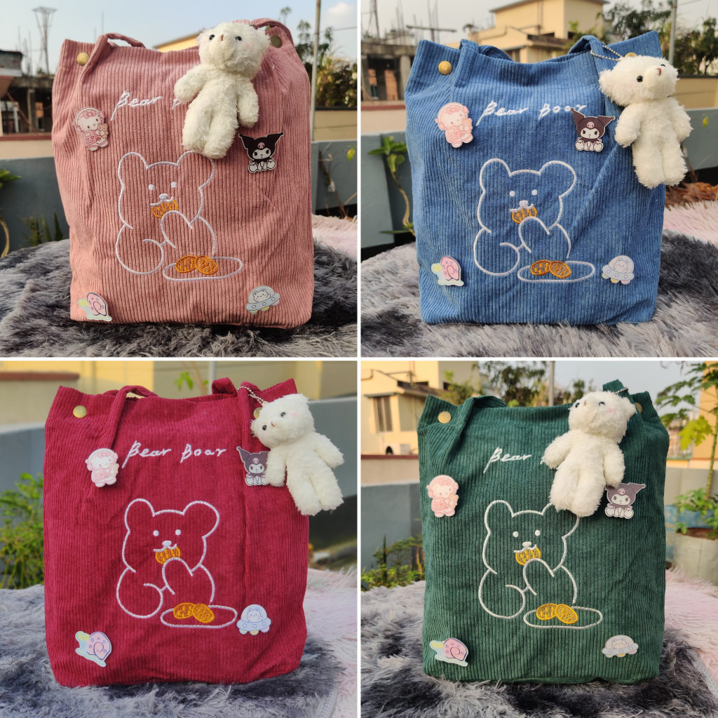 Corduroy Embroidery Shoulder Bag