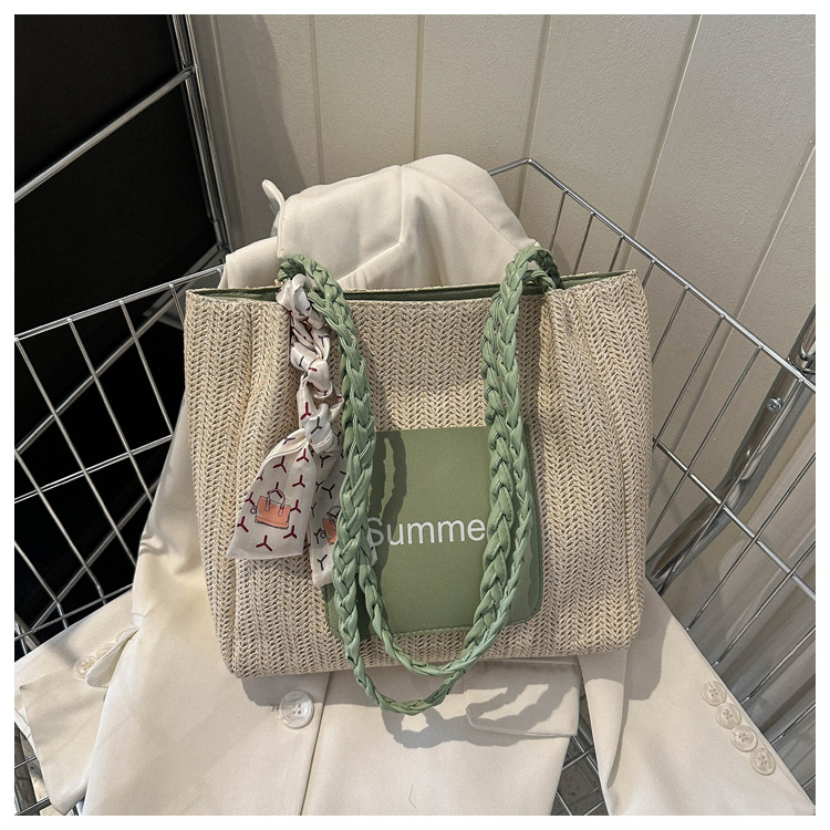Contrast Color Woven Fashion Silk Scarf Commuter Bag - Image 2