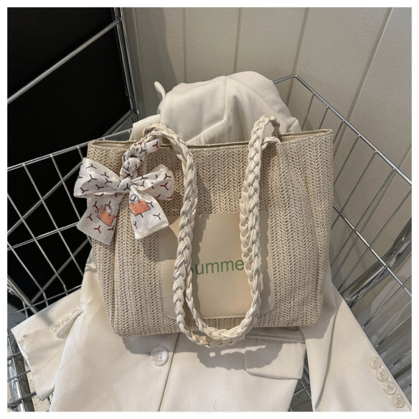 Contrast Color Woven Fashion Silk Scarf Commuter Bag - Image 3