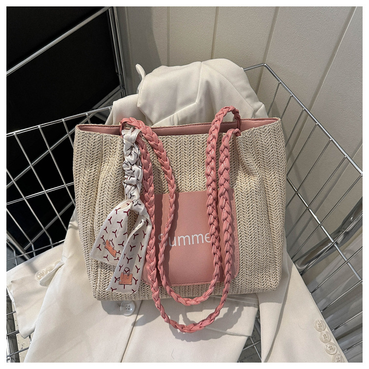 Contrast Color Woven Fashion Silk Scarf Commuter Bag - Image 4