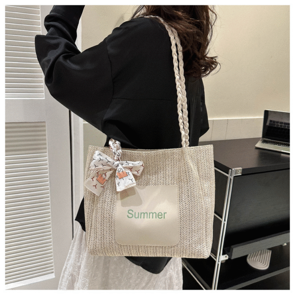 Contrast Color Woven Fashion Silk Scarf Commuter Bag - Image 7