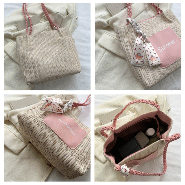 Contrast Color Woven Fashion Silk Scarf Commuter Bag - Image 8