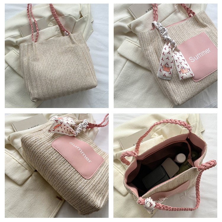 Contrast Color Woven Fashion Silk Scarf Commuter Bag - Image 8