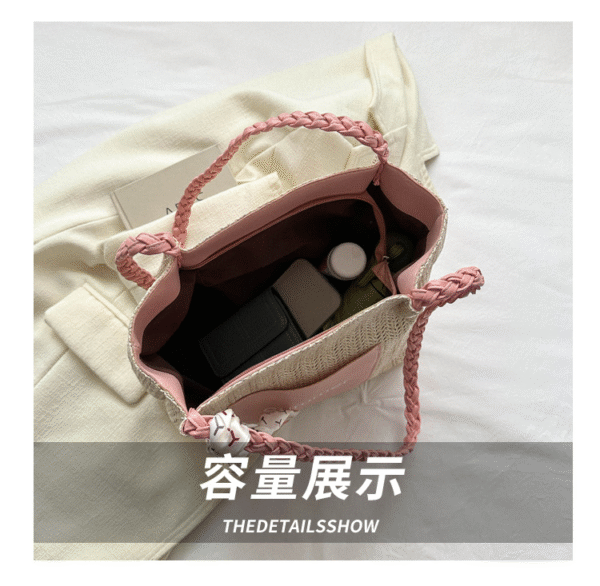 Contrast Color Woven Fashion Silk Scarf Commuter Bag - Image 9