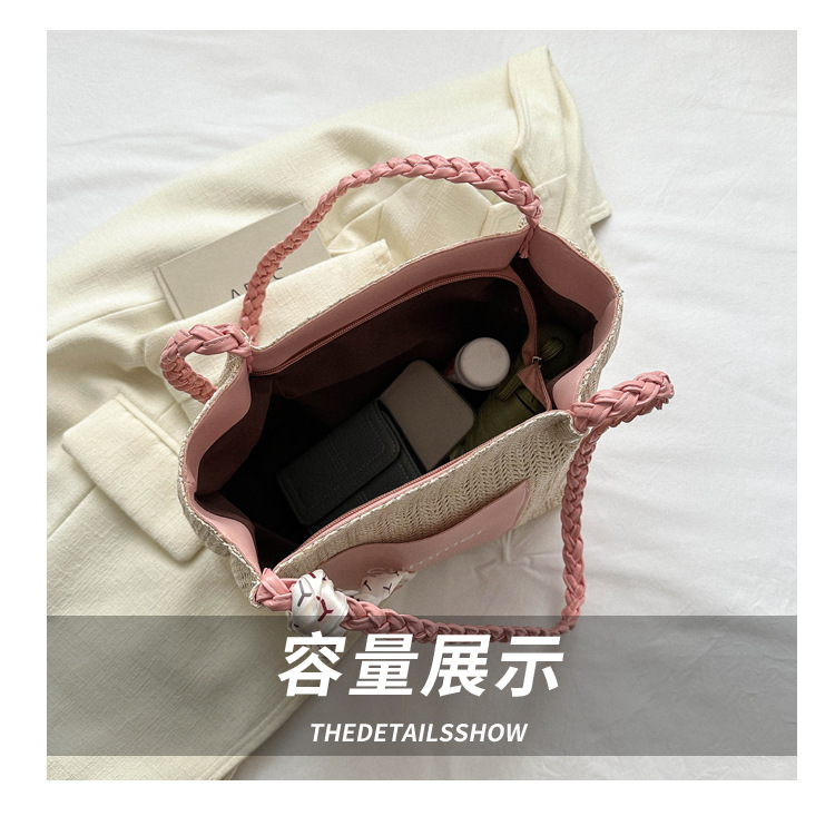 Contrast Color Woven Fashion Silk Scarf Commuter Bag - Image 9